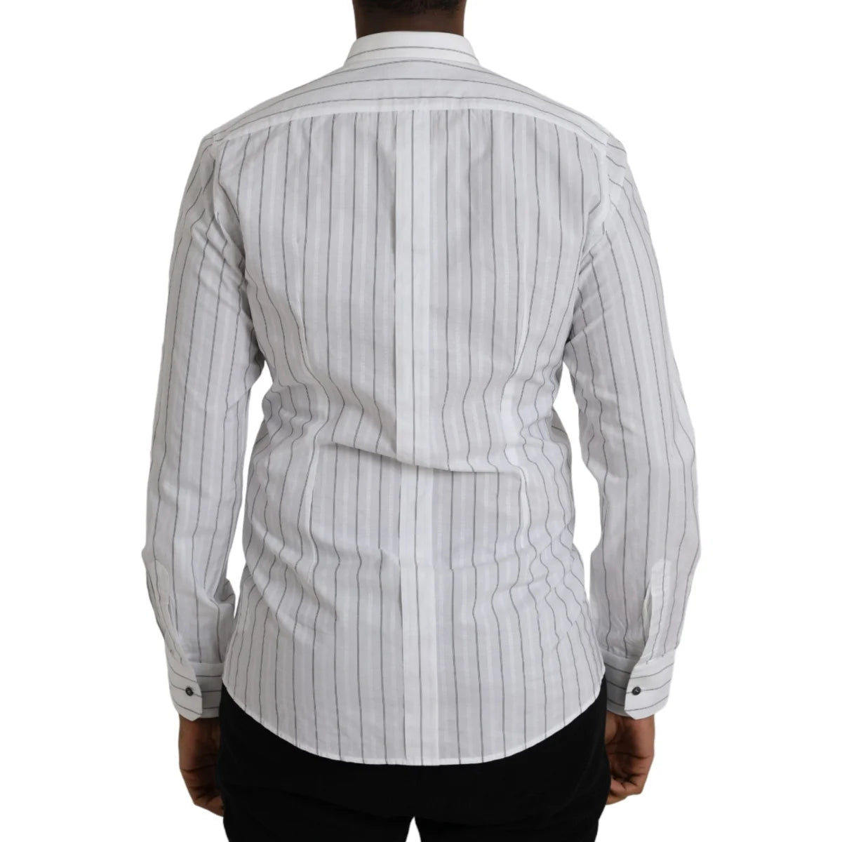 Dolce and Gabbana White Striped Formal Shirt Classic Collared Neck &