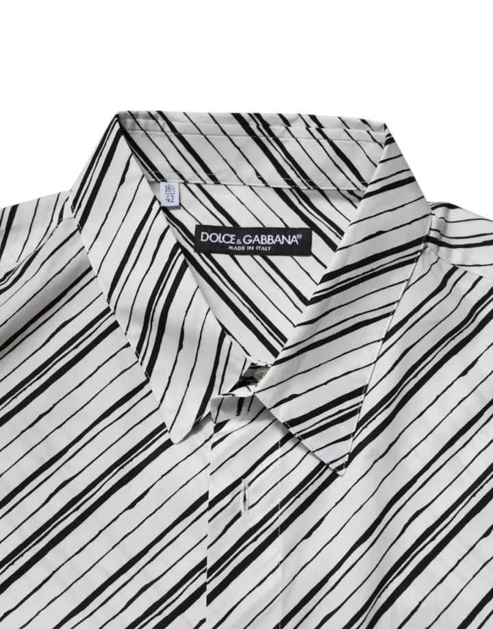 Dolce &amp; Gabbana White Striped Long Sleeves Men Formal Shirt