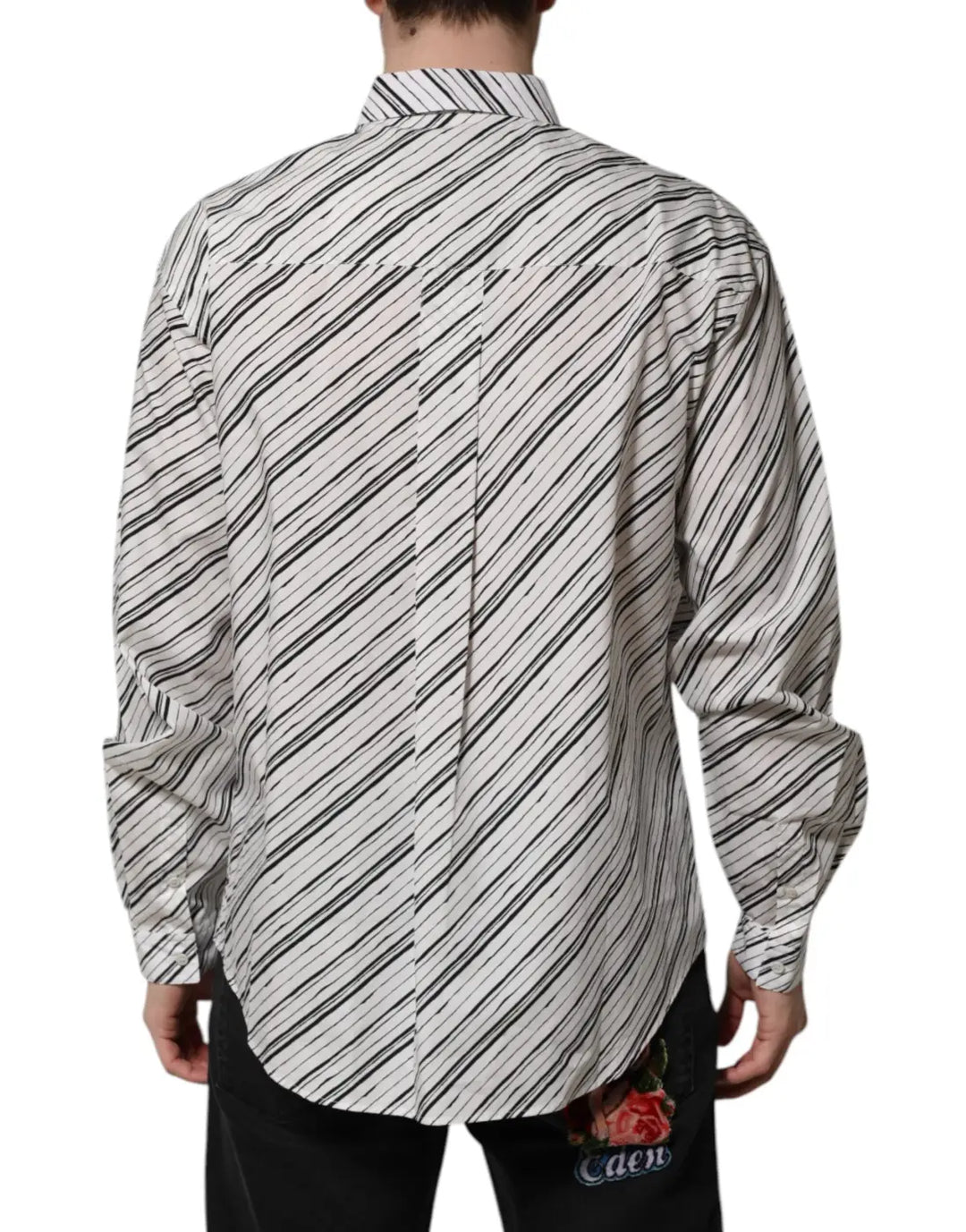 Dolce &amp; Gabbana White Striped Long Sleeves Men Formal Shirt