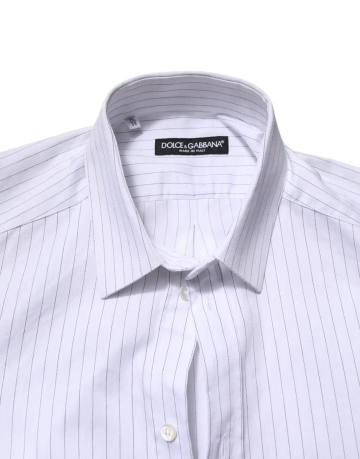 Dolce &amp; Gabbana White Stripes Cotton Long Sleeve Formal Shirt