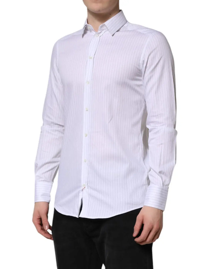Dolce &amp; Gabbana White Stripes Cotton Long Sleeve Formal Shirt