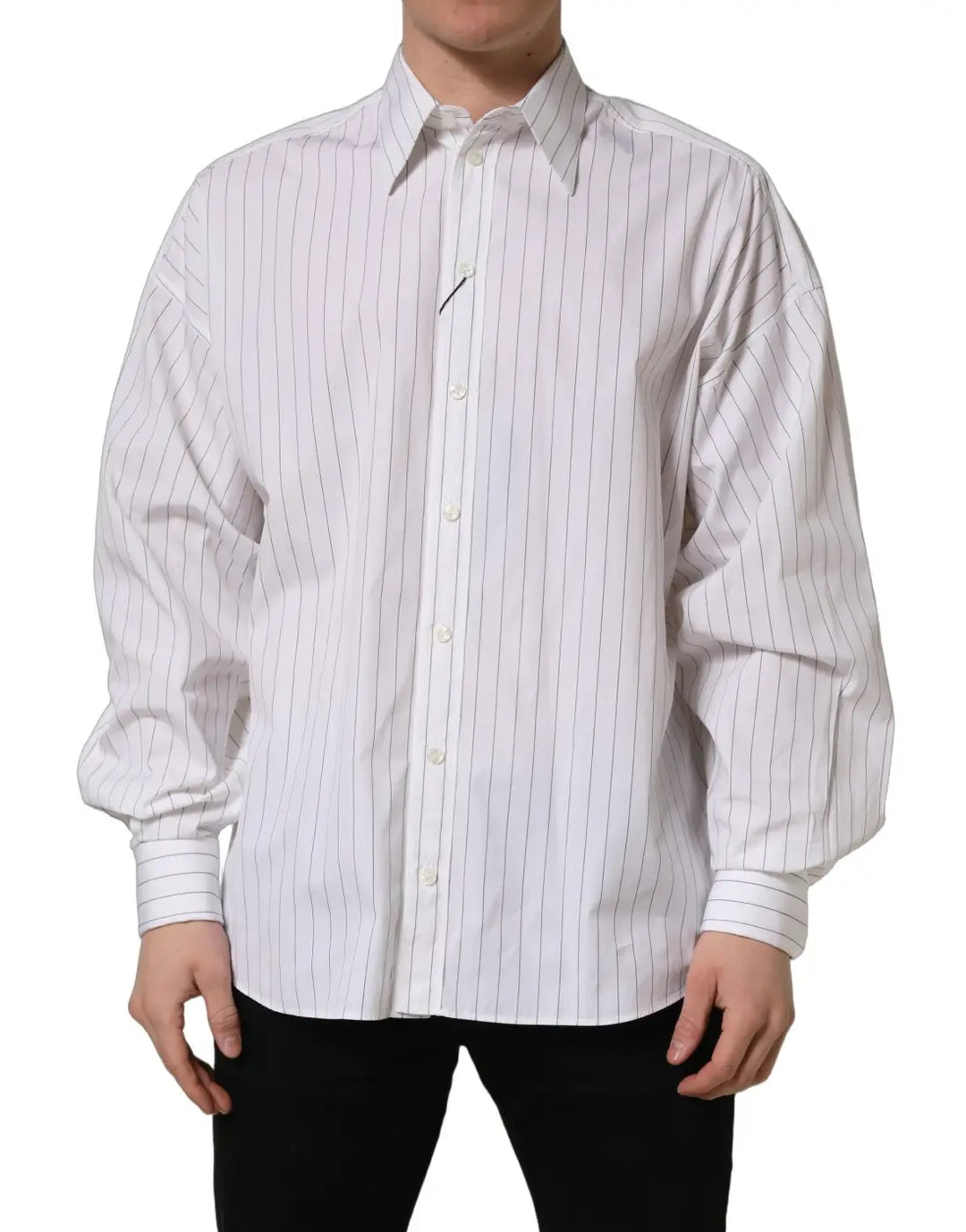 Dolce & Gabbana White Stripes Cotton Men Formal Dress Shirt
