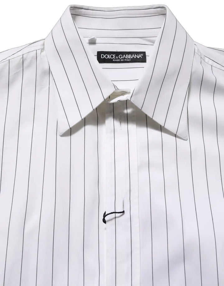 Dolce &amp; Gabbana White Stripes Cotton Men Formal Dress Shirt