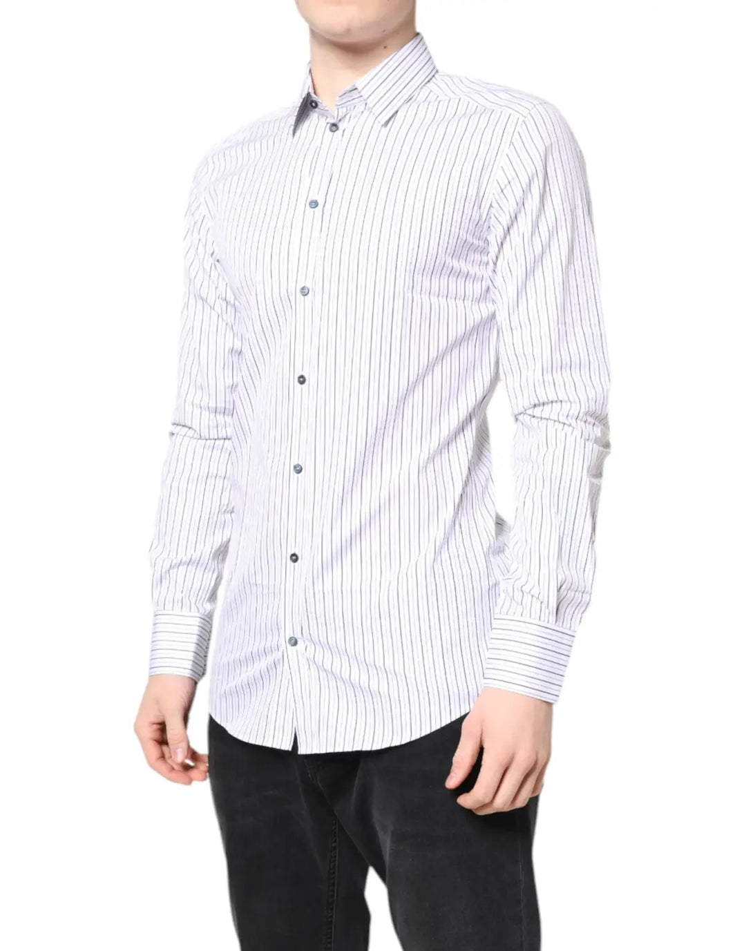 Dolce &amp; Gabbana White Stripes GOLD Cotton Formal Shirt