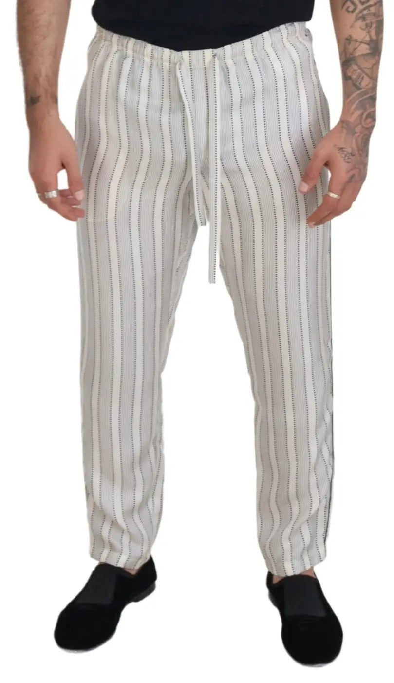 Dolce &amp; Gabbana White Stripes Silk Lounge Trouser Pants