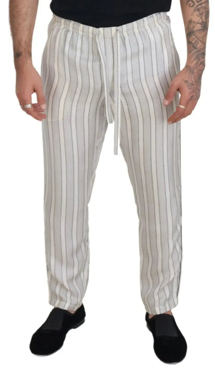 Dolce &amp; Gabbana White Stripes Silk Lounge Trouser Pants