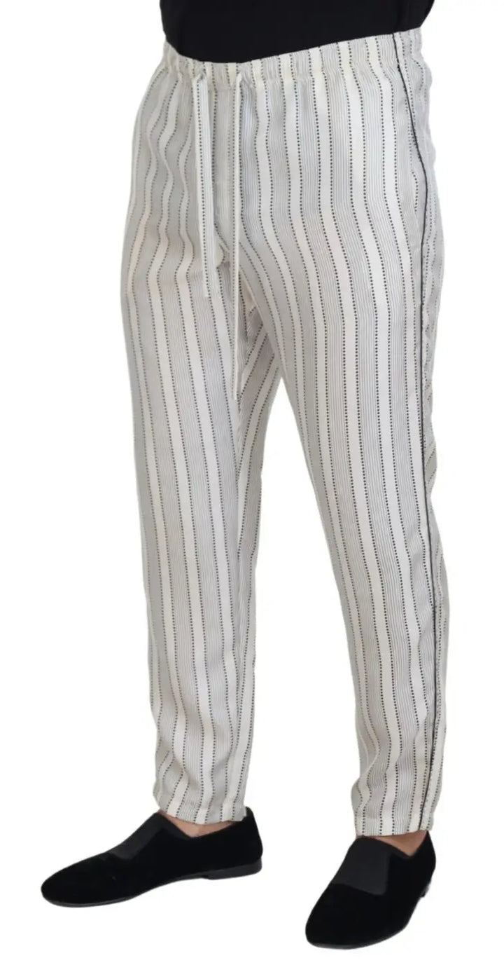 Dolce &amp; Gabbana White Stripes Silk Lounge Trouser Pants