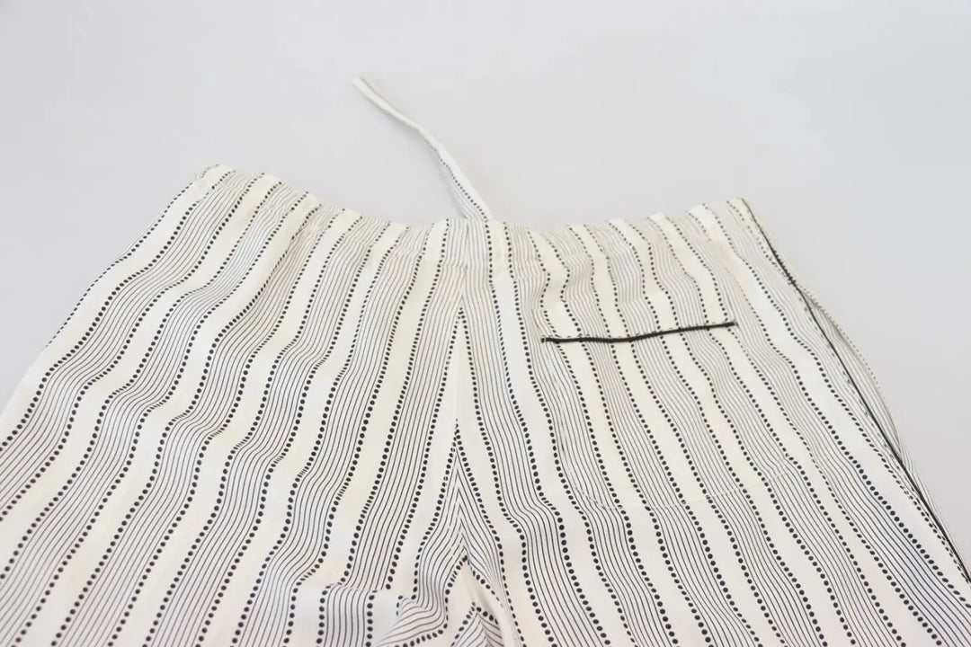 Dolce &amp; Gabbana White Stripes Silk Lounge Trouser Pants