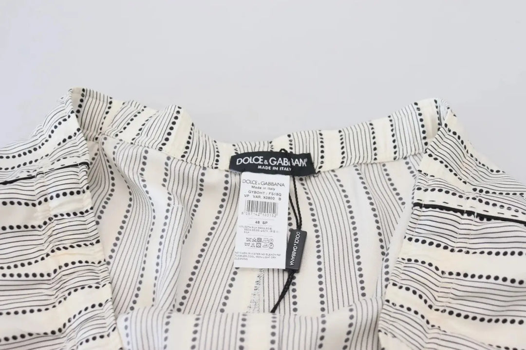 Dolce &amp; Gabbana White Stripes Silk Lounge Trouser Pants