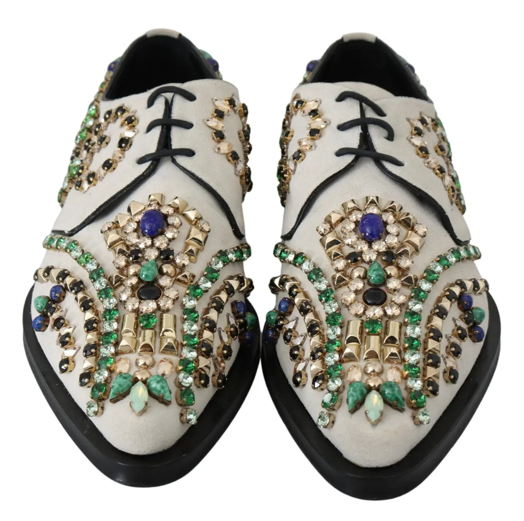 Dolce &amp; Gabbana White Suede Crystal Dress Broque Shoes