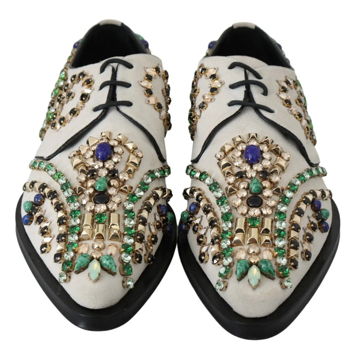 Dolce &amp; Gabbana White Suede Crystal Dress Broque Shoes