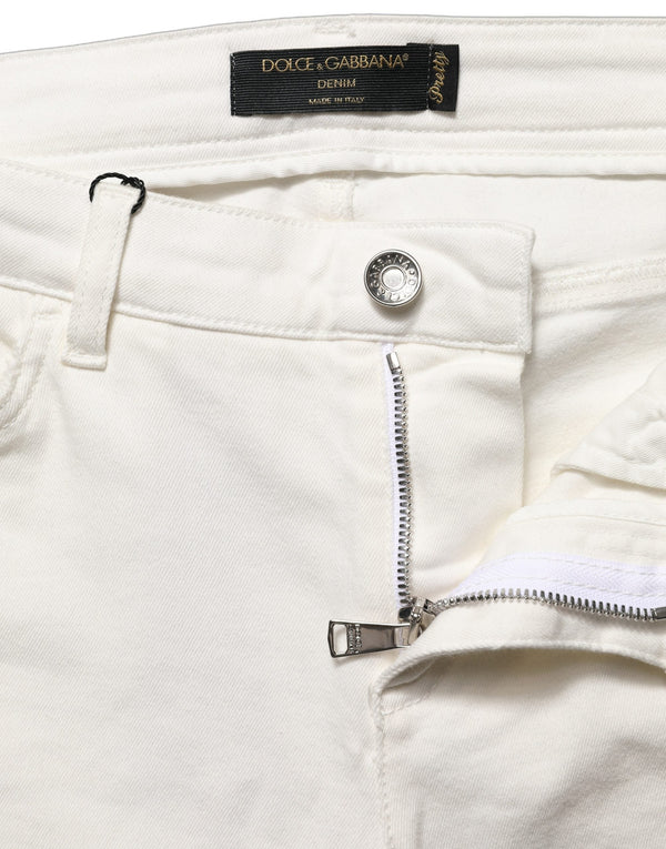 Dolce & Gabbana White Tattered Skinny Cotton Denim Jeans