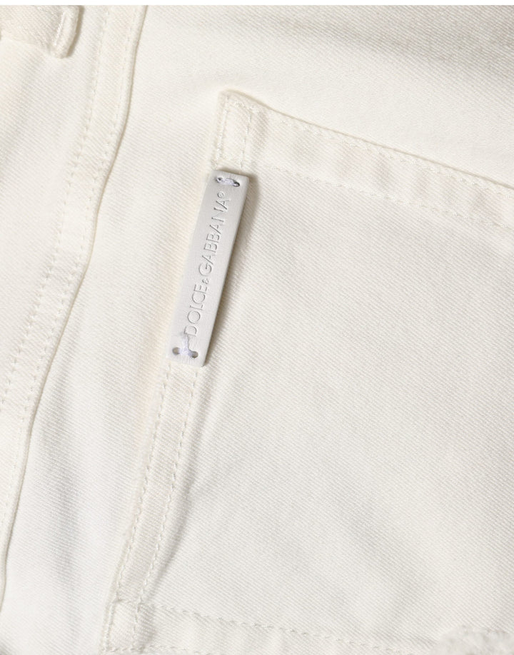 Dolce &amp; Gabbana White Tattered Skinny Cotton Denim Jeans