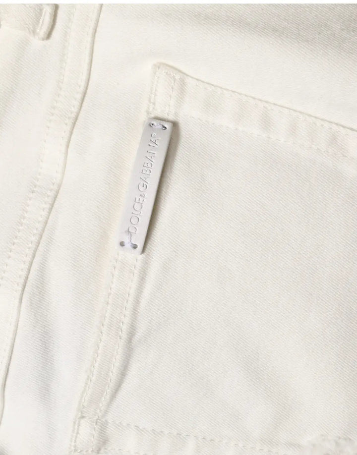 Dolce &amp; Gabbana White Tattered Skinny Cotton Denim Jeans