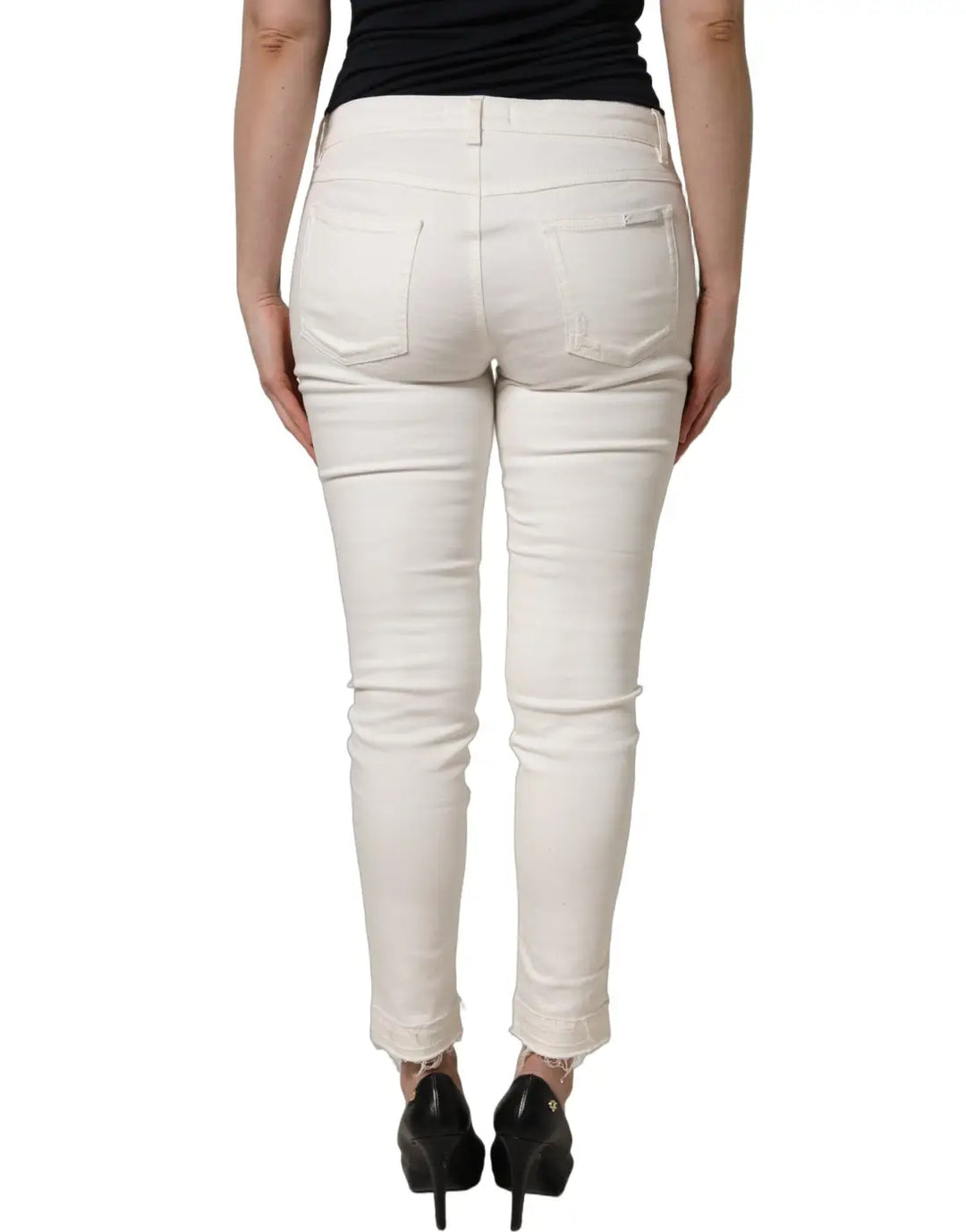 Dolce &amp; Gabbana White Tattered Skinny Cotton Denim Jeans