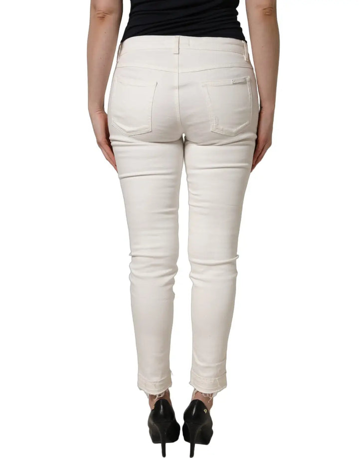 Dolce &amp; Gabbana White Tattered Skinny Cotton Denim Jeans