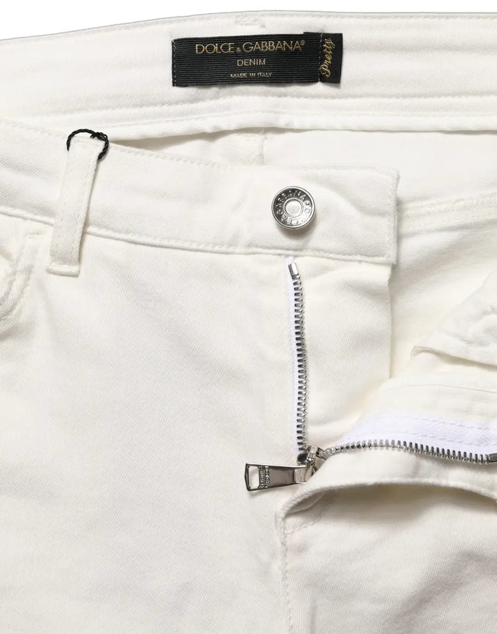 Dolce &amp; Gabbana White Tattered Skinny Cotton Denim Jeans