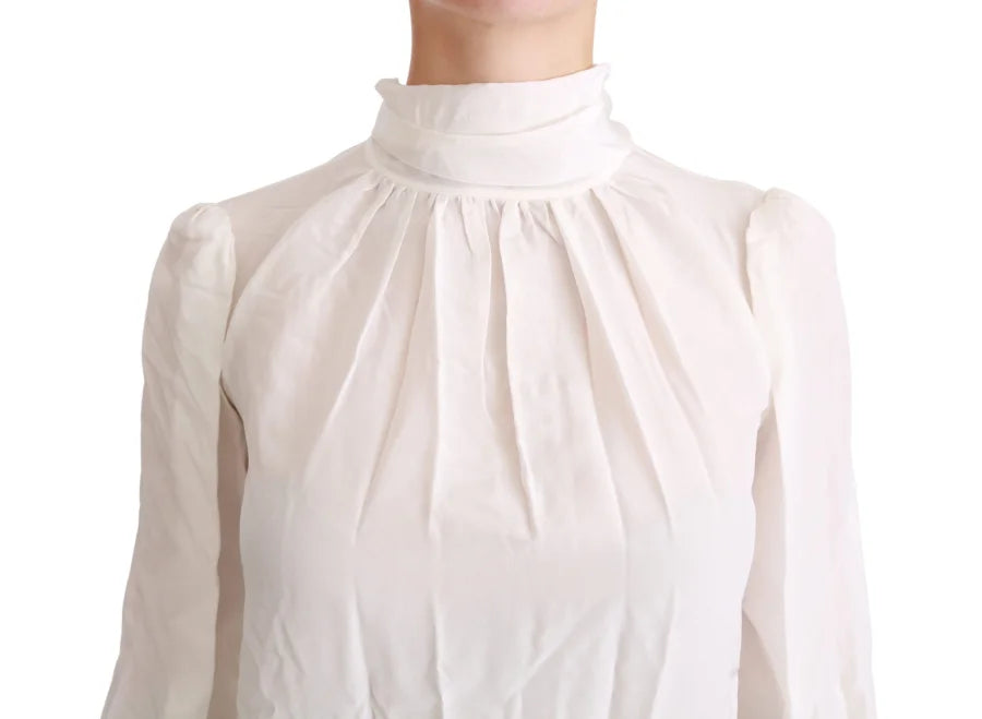 Dolce &amp; Gabbana White Turtle Neck Blouse Shirt Silk Top