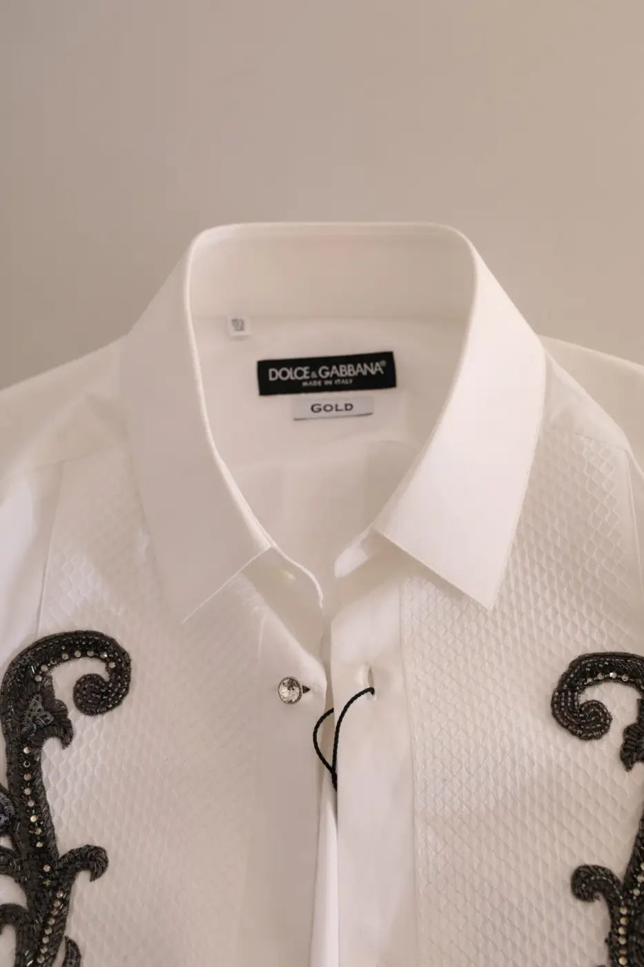 Dolce &amp; Gabbana White Tuxedo Slim Fit Baroque Shirt