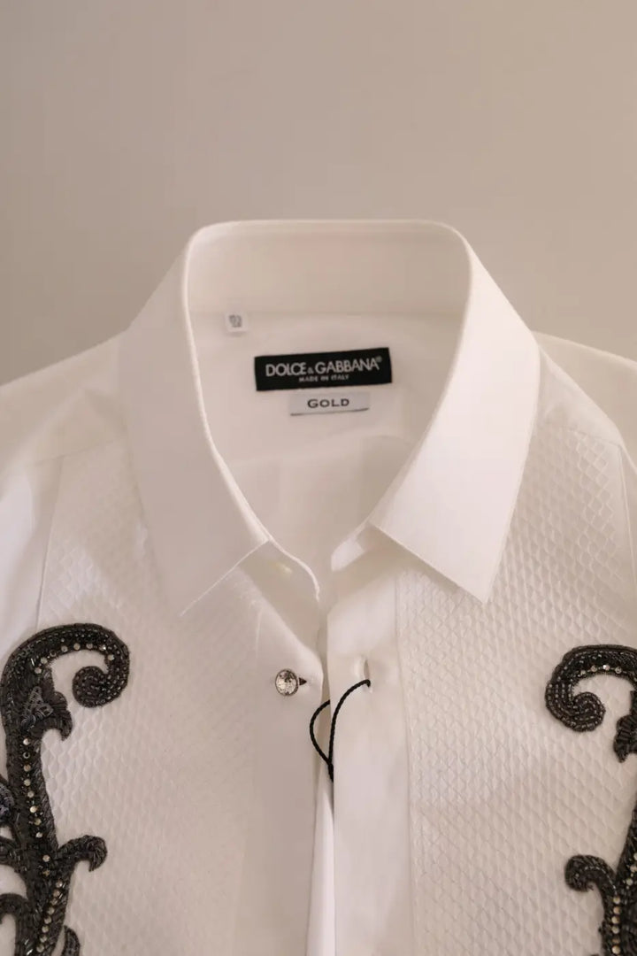 Dolce &amp; Gabbana White Tuxedo Slim Fit Baroque Shirt