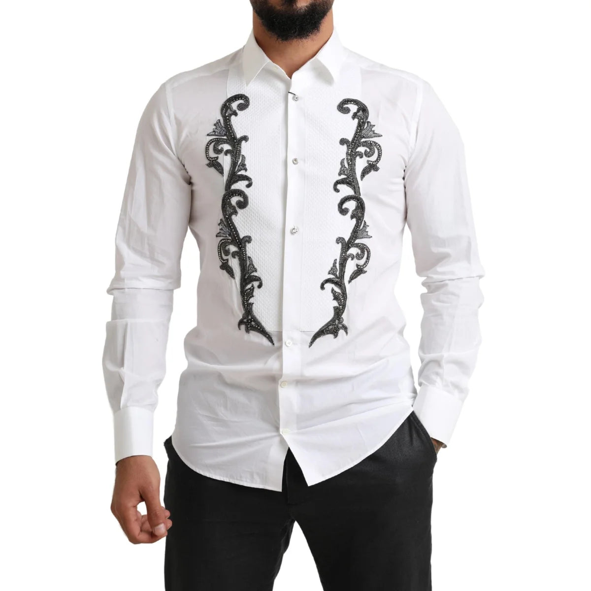 Dolce & Gabbana White Tuxedo Slim Fit Shirt for a Sleek Look