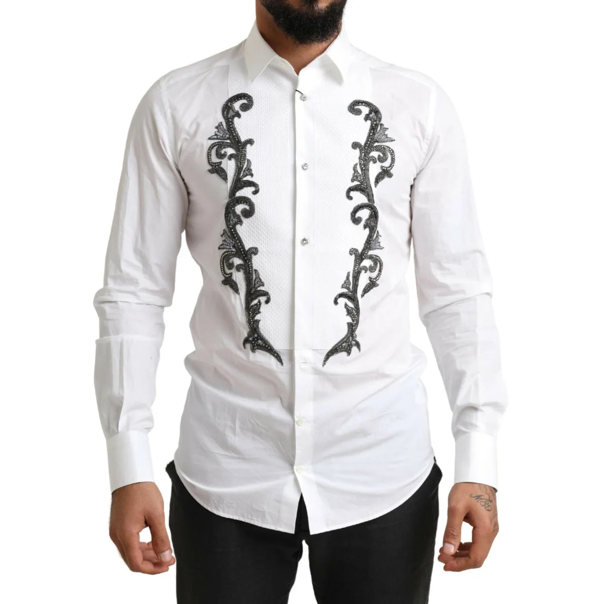 Dolce & Gabbana White Tuxedo Slim Fit Shirt for a Sleek Look