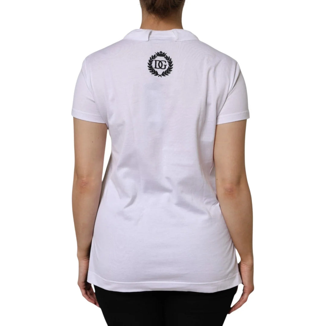 Dolce & Gabbana White V-Neck Cotton Short Sleeves T-shirt