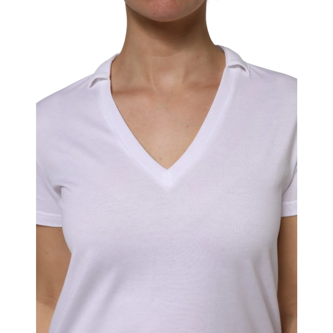 Dolce & Gabbana White V-Neck Cotton Short Sleeves T-shirt