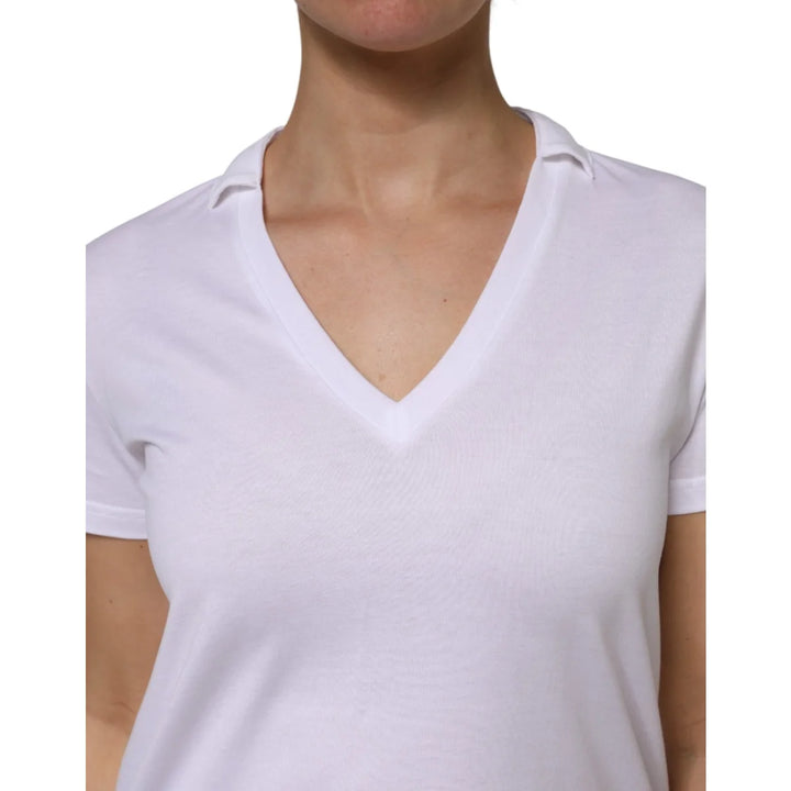 Dolce & Gabbana White V-Neck Cotton Short Sleeves T-shirt