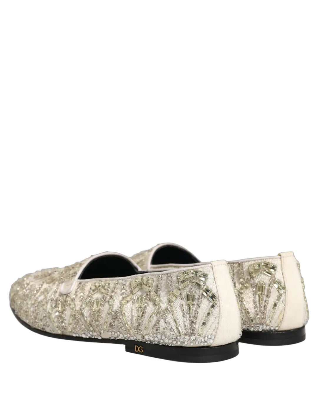 Dolce &amp; Gabbana White Velvet Embroidered Dress Loafers Shoes