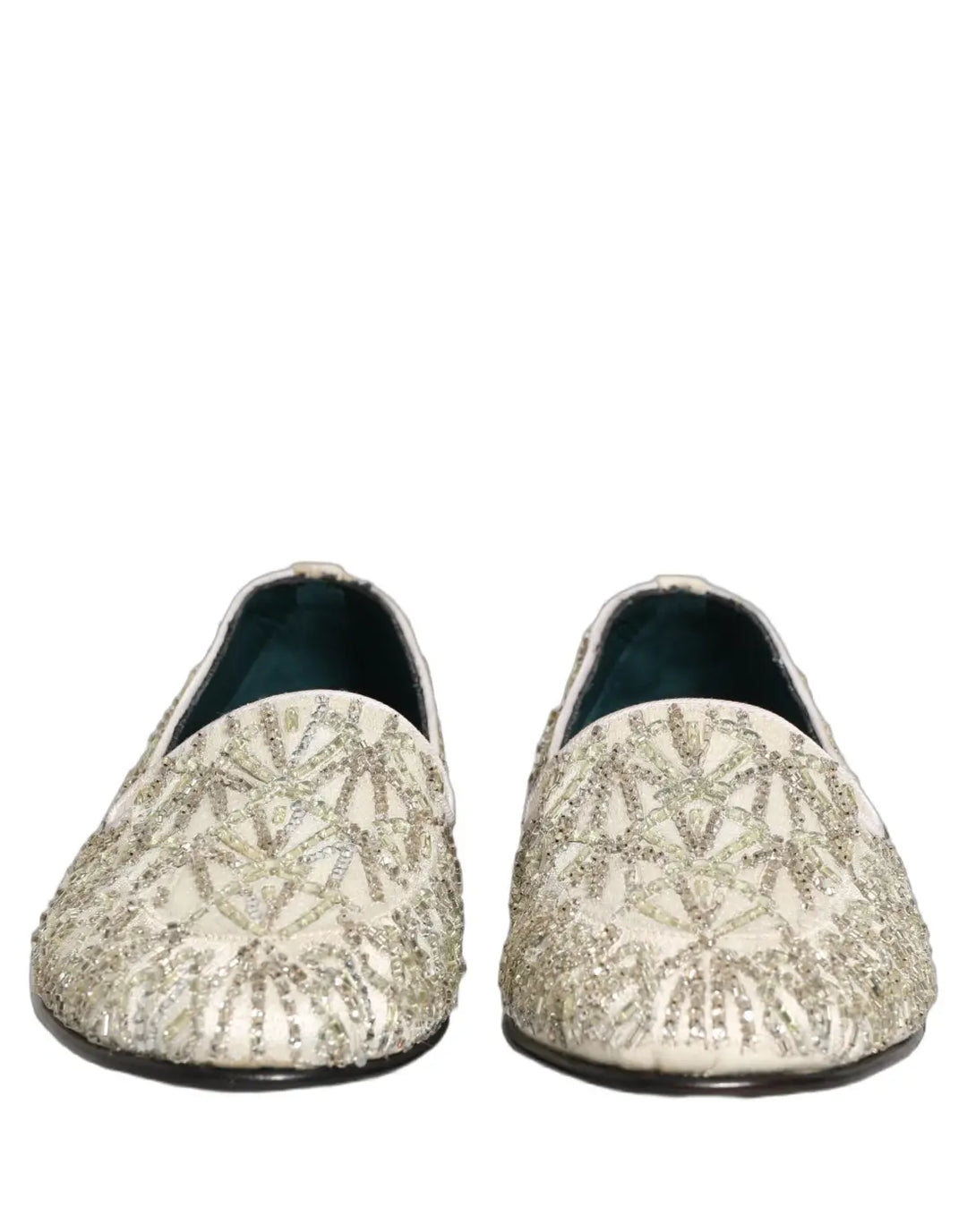 Dolce &amp; Gabbana White Velvet Embroidered Dress Loafers Shoes