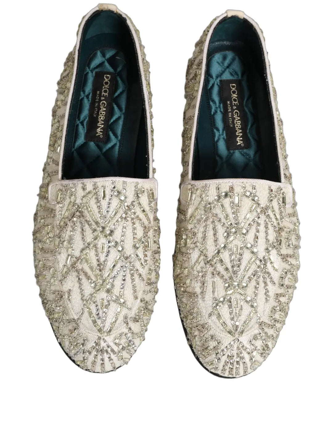 Dolce &amp; Gabbana White Velvet Embroidered Dress Loafers Shoes