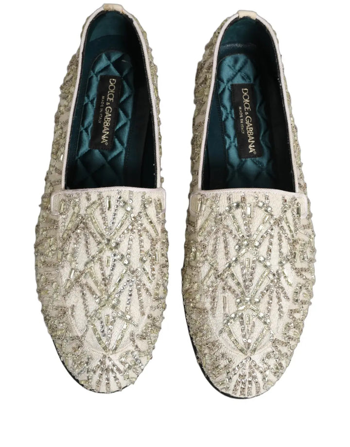 Dolce &amp; Gabbana White Velvet Embroidered Dress Loafers Shoes