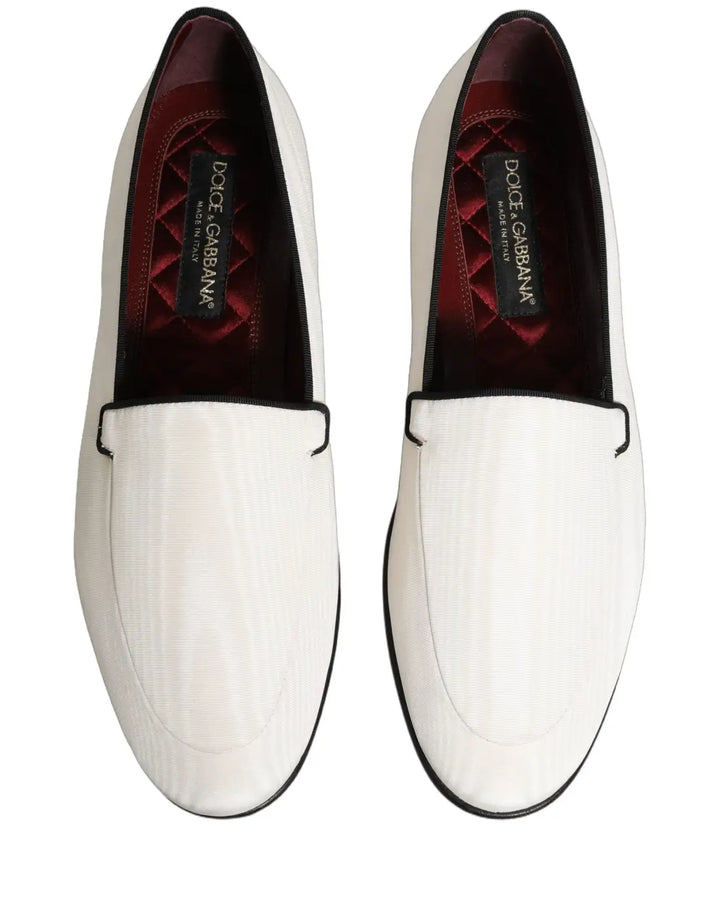 Dolce &amp; Gabbana White Velvet Slip On Men Flats Loafers Shoes