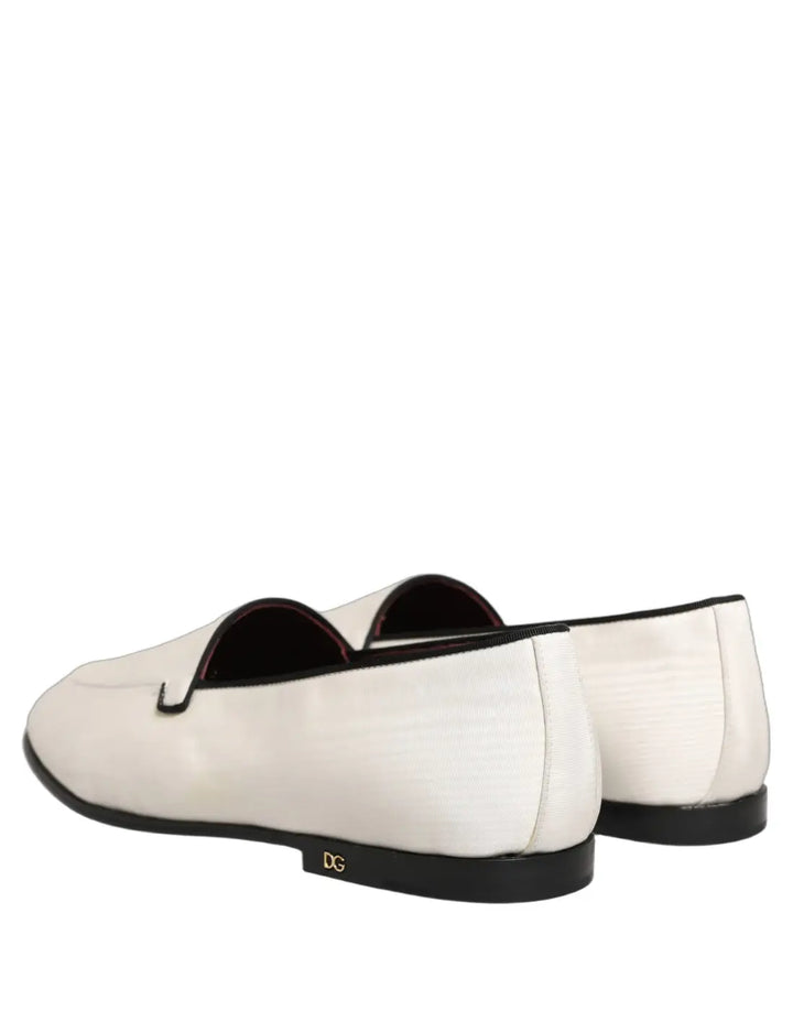 Dolce &amp; Gabbana White Velvet Slip On Men Flats Loafers Shoes