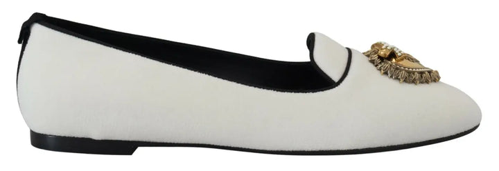 Dolce &amp; Gabbana White Velvet Slip Ons Loafers Flats Shoes