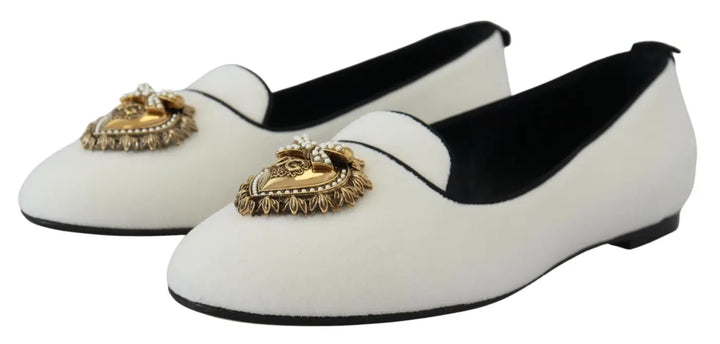 Dolce &amp; Gabbana White Velvet Slip Ons Loafers Flats Shoes