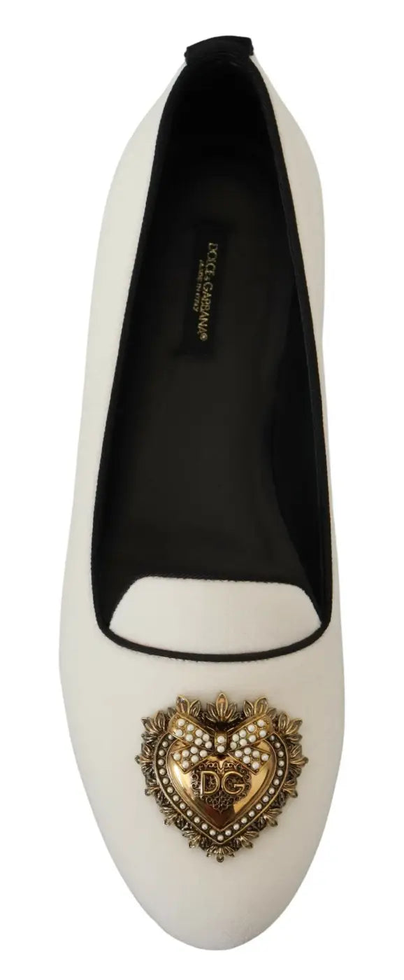 Dolce &amp; Gabbana White Velvet Slip Ons Loafers Flats Shoes