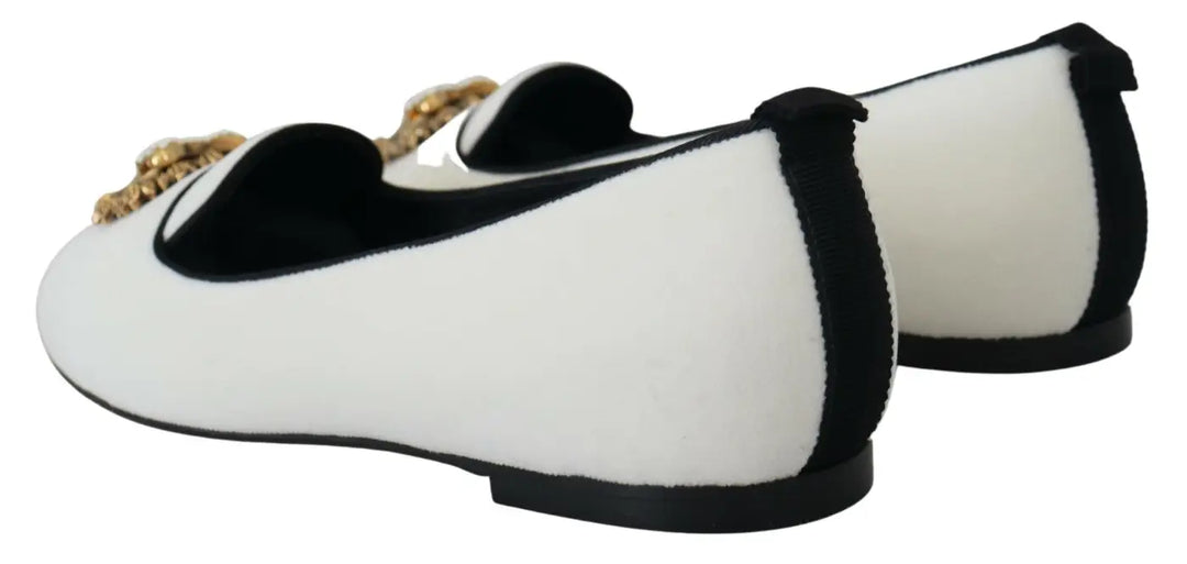 Dolce &amp; Gabbana White Velvet Slip Ons Loafers Flats Shoes