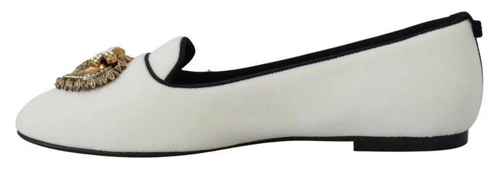 Dolce &amp; Gabbana White Velvet Slip Ons Loafers Flats Shoes