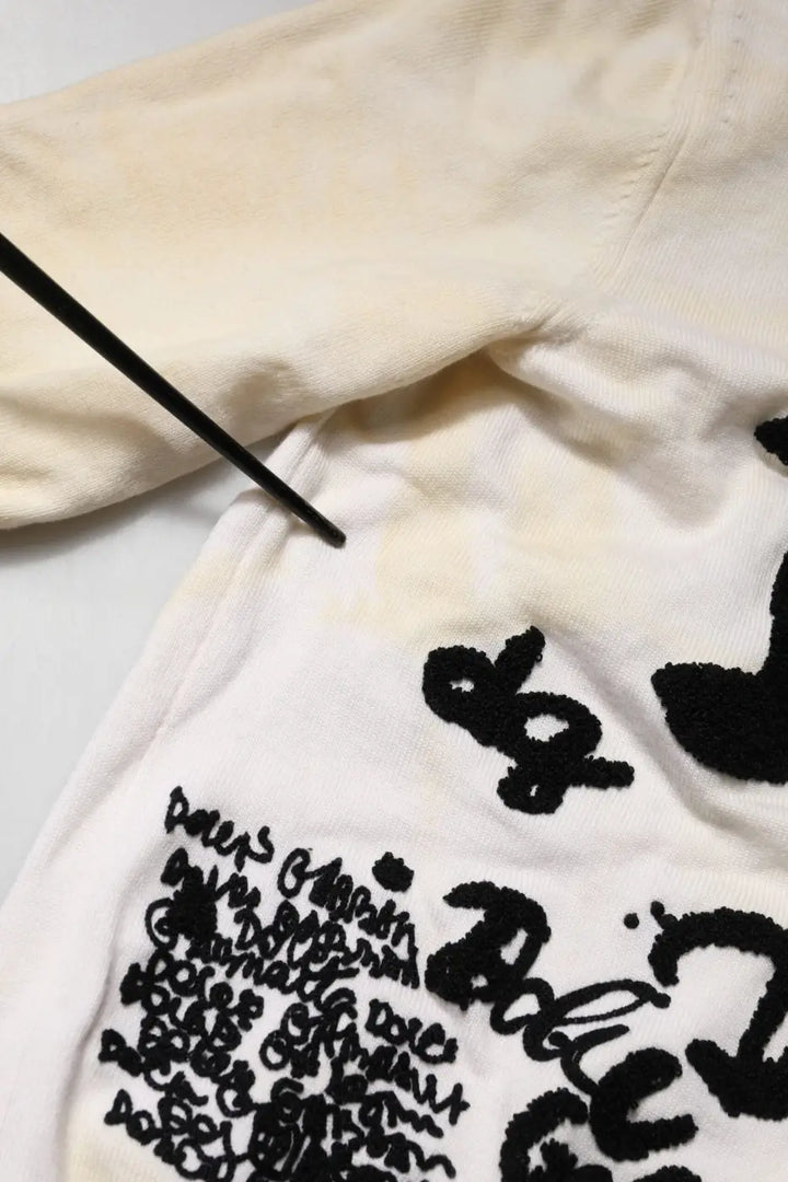 Dolce &amp; Gabbana White Virgin Wool Graphic Logo Crewneck Sweater