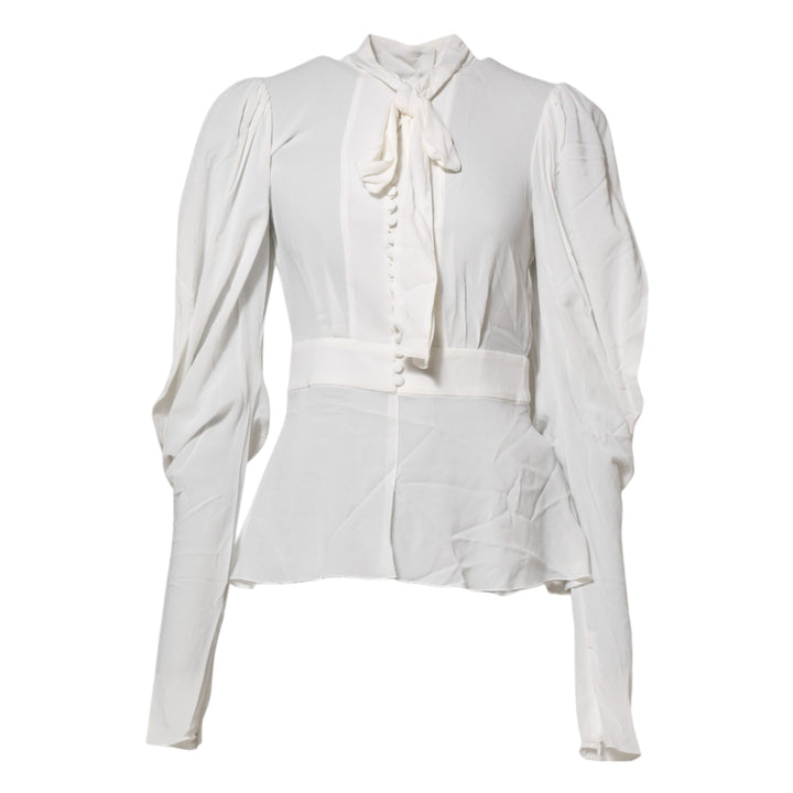 Dolce &amp; Gabbana Blouses - Women’s White Viscose Ascot Collar Long Sleeves Top