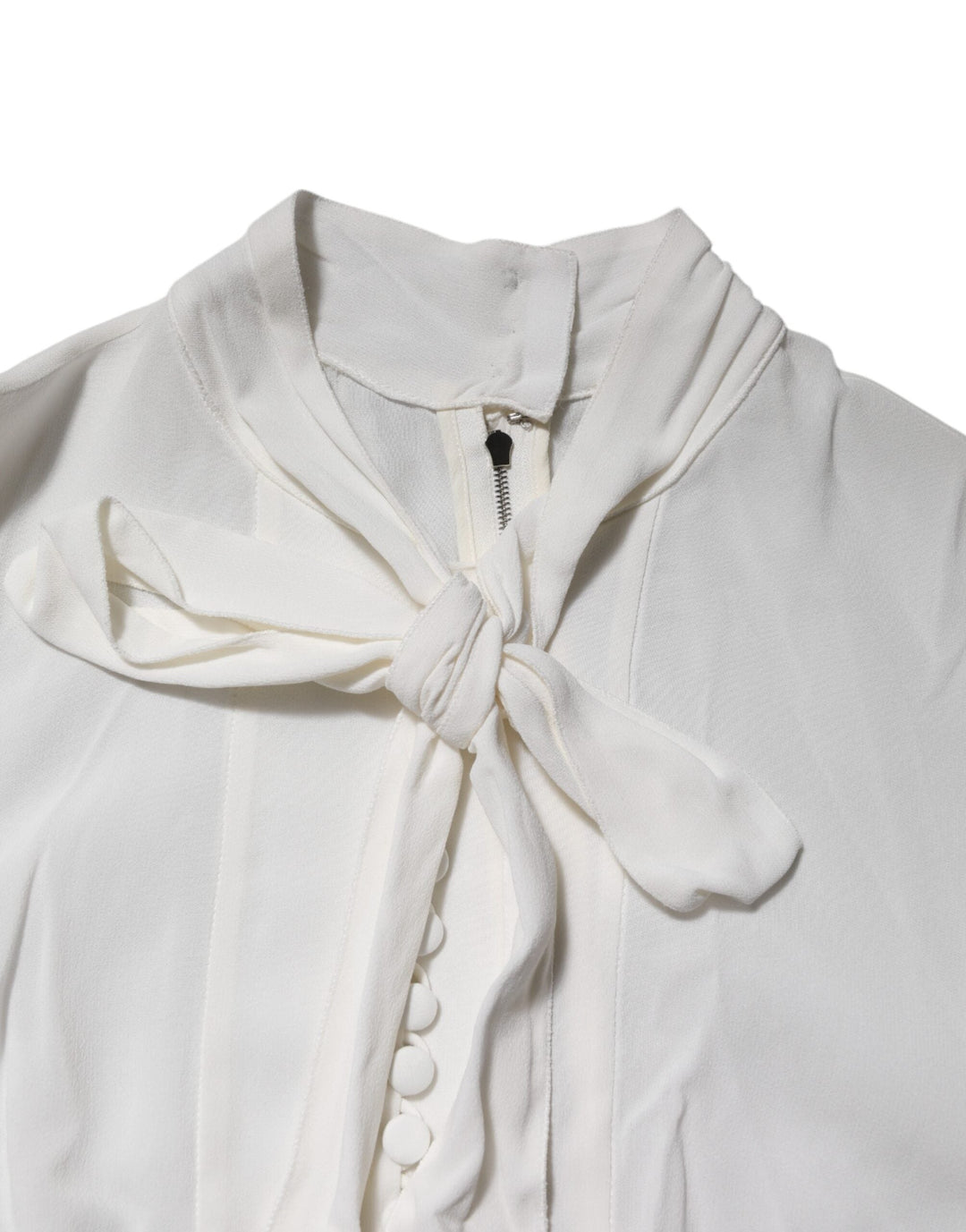 Dolce &amp; Gabbana Blouses - Women’s White Viscose Ascot Collar Long Sleeves Top