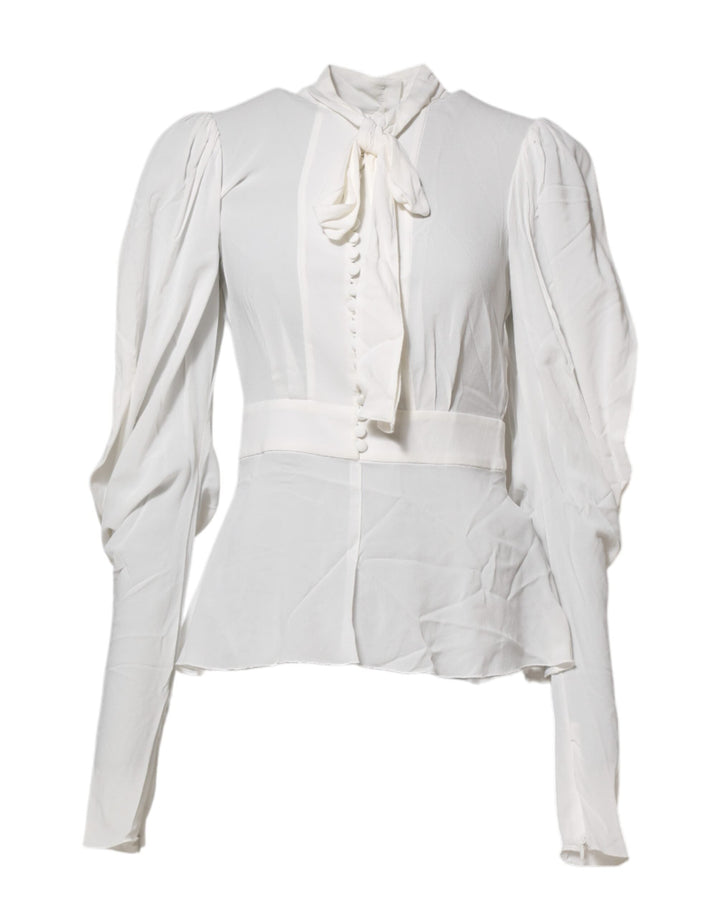 Dolce &amp; Gabbana Blouses - Women’s White Viscose Ascot Collar Long Sleeves Top