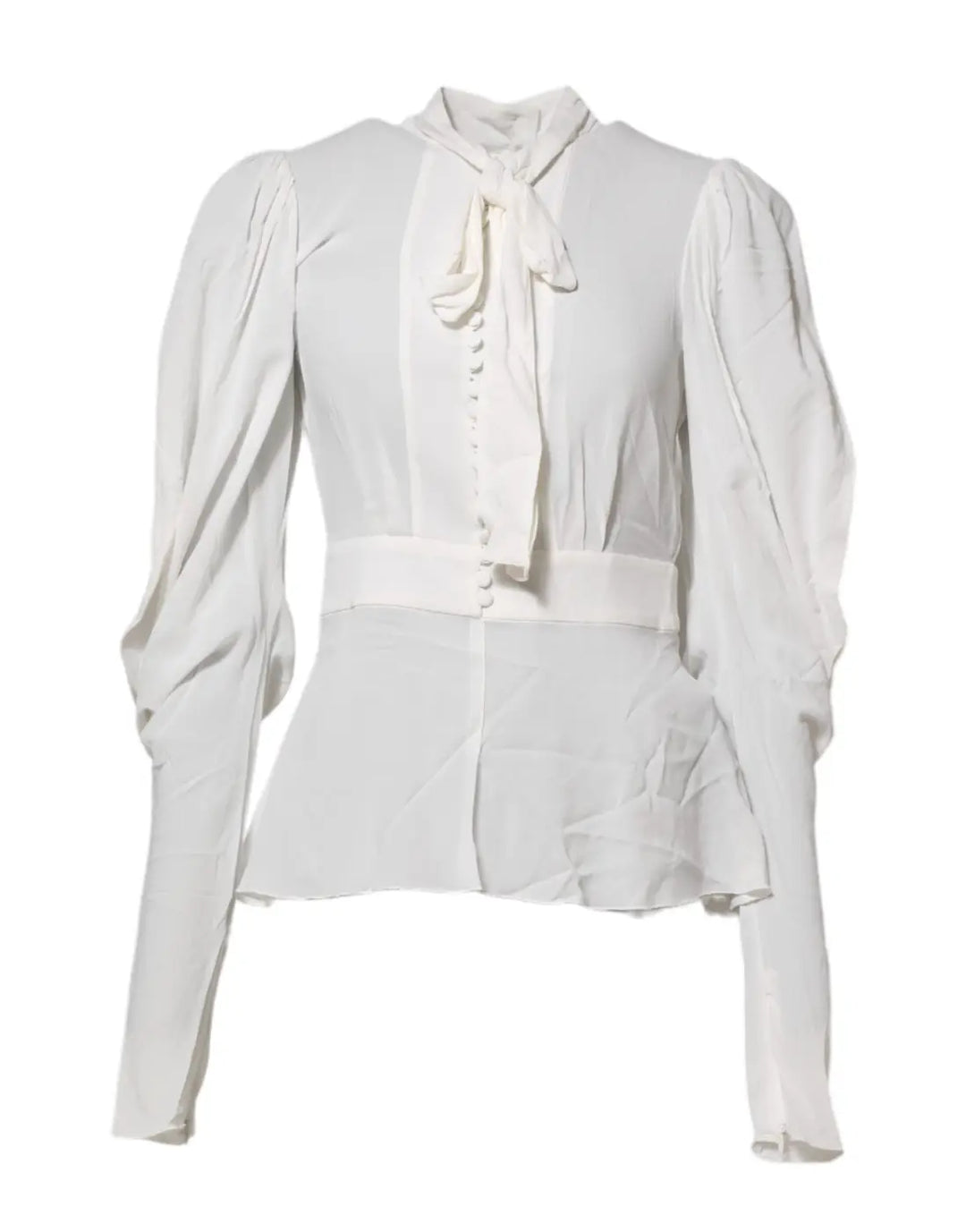 Dolce &amp; Gabbana White Viscose Ascot Collar Long Sleeves Top