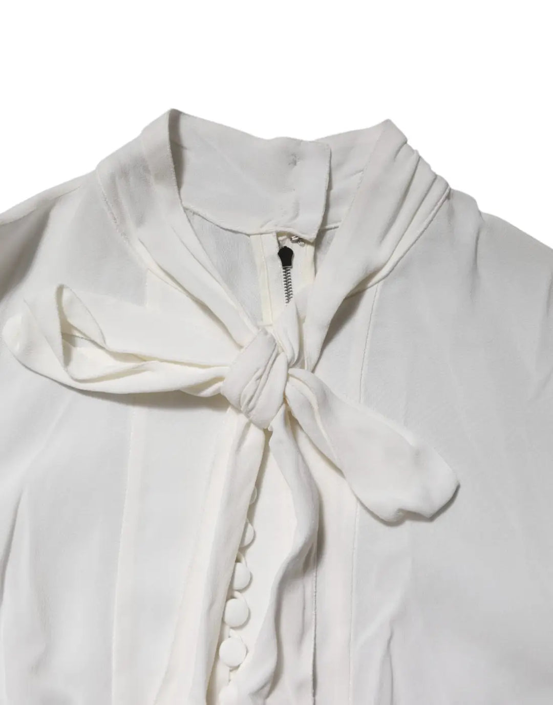Dolce &amp; Gabbana White Viscose Ascot Collar Long Sleeves Top