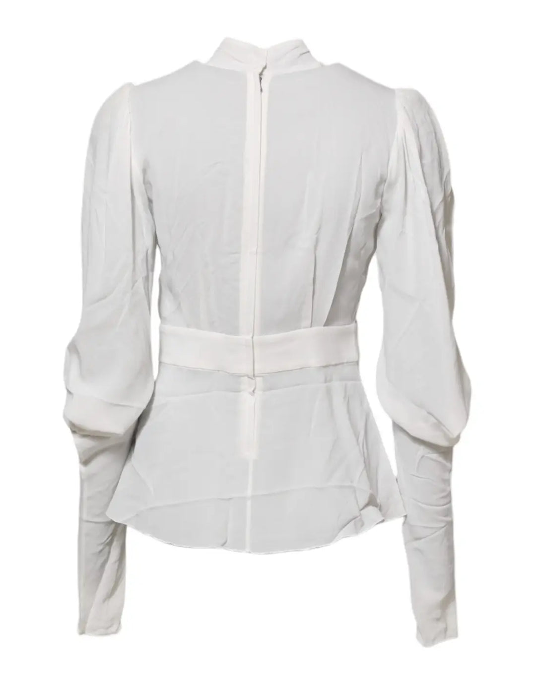 Dolce &amp; Gabbana White Viscose Ascot Collar Long Sleeves Top