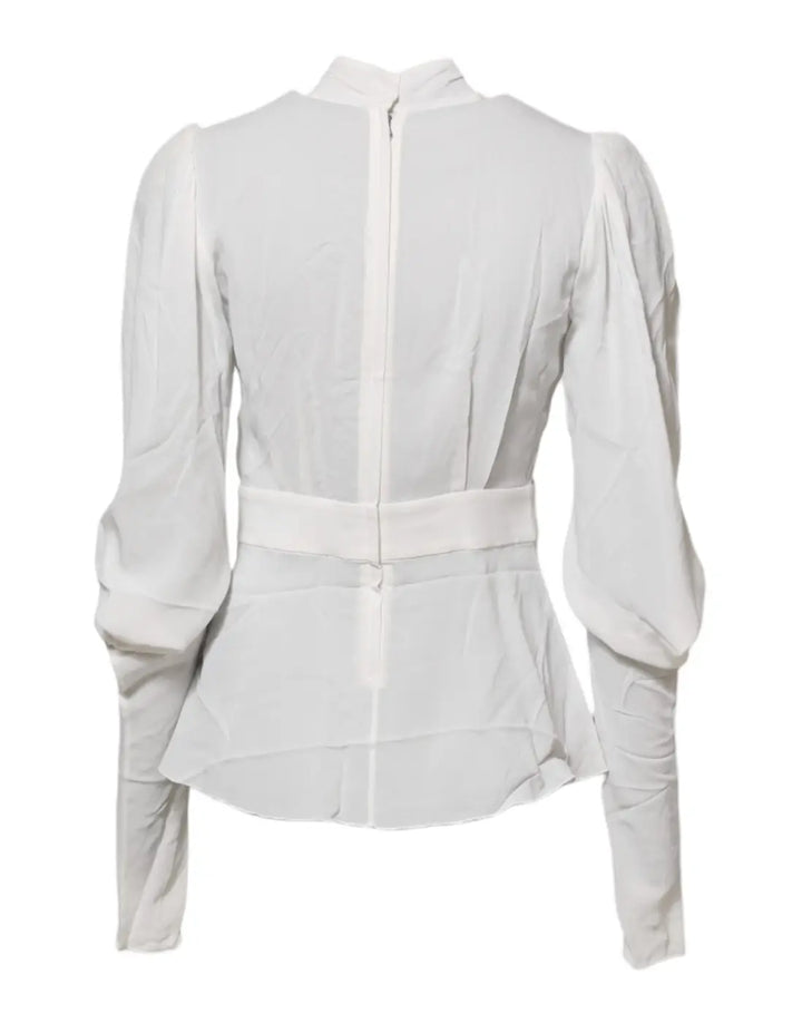 Dolce &amp; Gabbana White Viscose Ascot Collar Long Sleeves Top