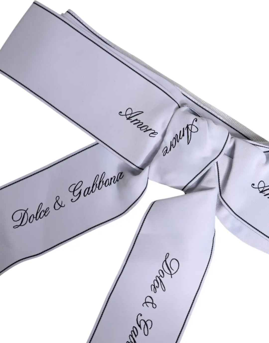 Dolce &amp; Gabbana White Waist Ribbon Wide Bow Logo Belt
