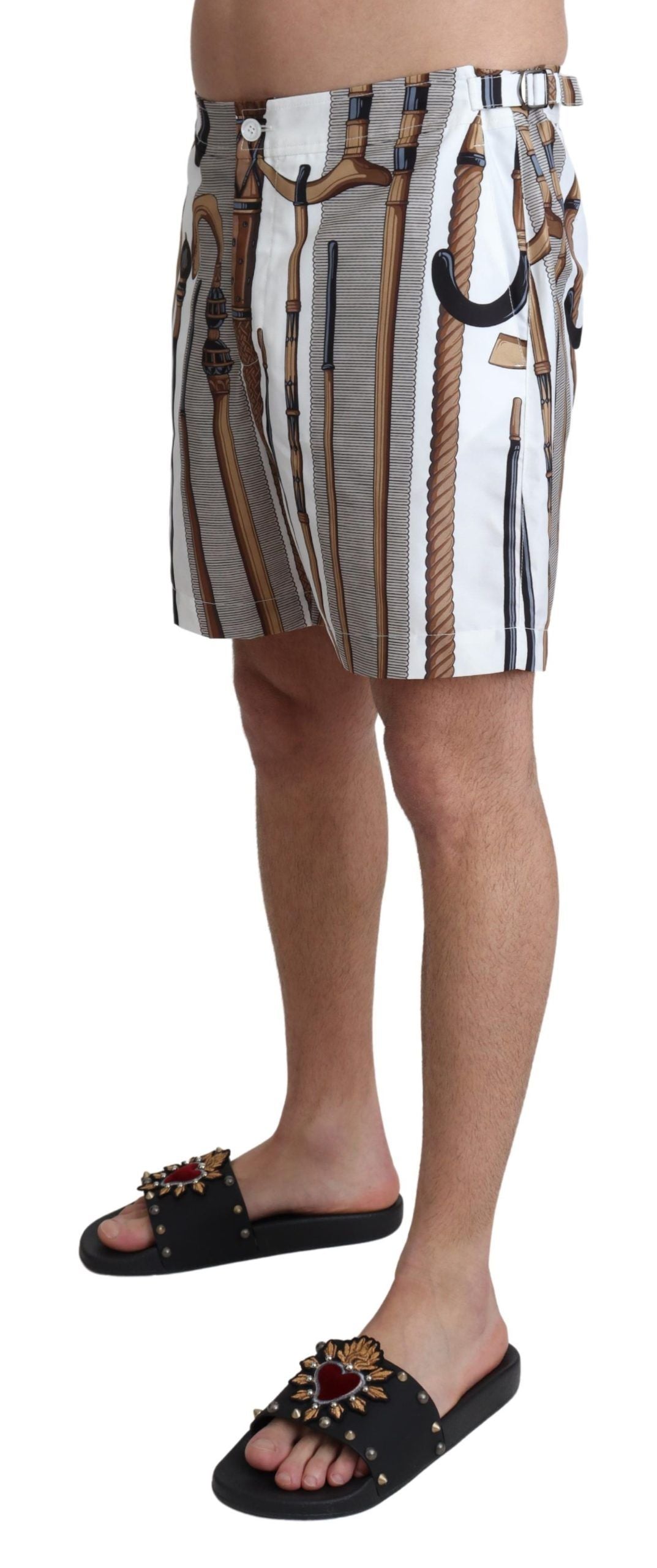 Dolce &amp; Gabbana White Walking Stick Beachwear Shorts Swimshorts